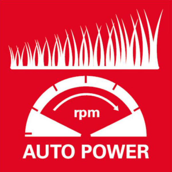 rpm AUTO POWER: A motorteljesítmény automatikus hozzáigazítása a fű hosszához az akku maximális működési idejének eléréséhez