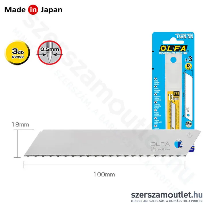 OLFA LWB Penge 18mm | Hullámos élszög köszörülésű | NEM tördelhető [3db] (LWB-3B)