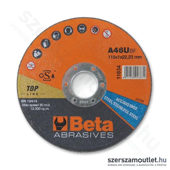 BETA 11034 INOX Vágókorong rozsdamentes acélhoz 115×1,0×22,23mm (110340022)