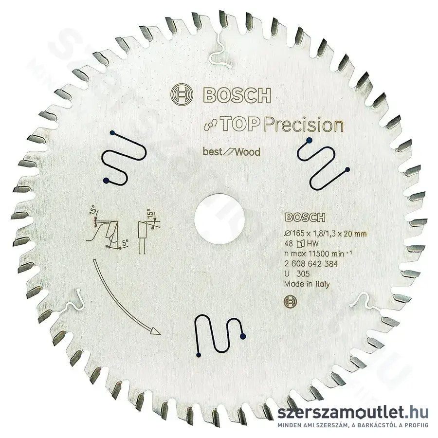 BOSCH Körfűrészlap fához, Top Precision Best for Wood, 165x1,8/1,3x20mm, 48fog (2 608 642 384)