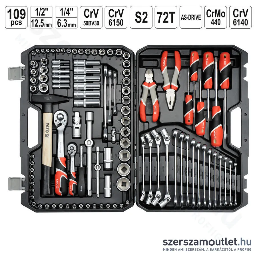 YATO Szerszámkészlet, dugókulcskészlet 109db-os (YT-38891)