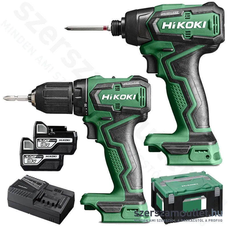 HIKOKI KC18DD-DS-5AH Akkus fúró-csavarbehajtó + akkus ütvecsavarozó HITBOXBAN (2x5,Ah/18V)