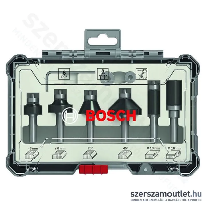BOSCH Színelő és szélező horonymarószár készlet, 8mm-es szárral, 6 részes (2 607 017 469)