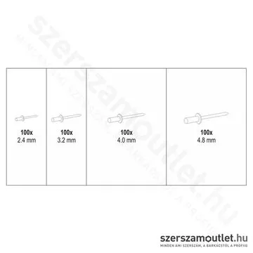 YATO Alumínium popszegecs készlet 2,4-4,8mm 400db-os (YT-36420)