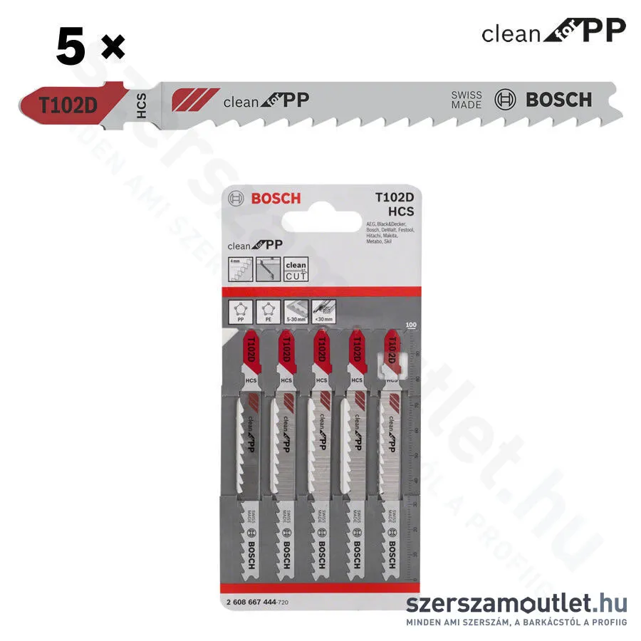 BOSCH T 102 D Clean for PP szúrófűrészlap 100mm [5db/csomag] (2608667444)