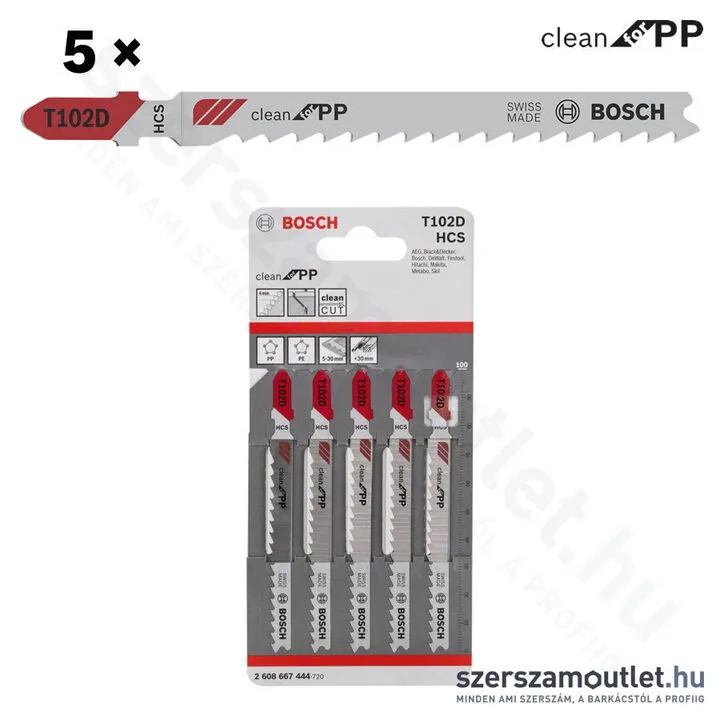 BOSCH T 102 D Clean for PP szúrófűrészlap 100mm [5db/csomag] (2608667444)