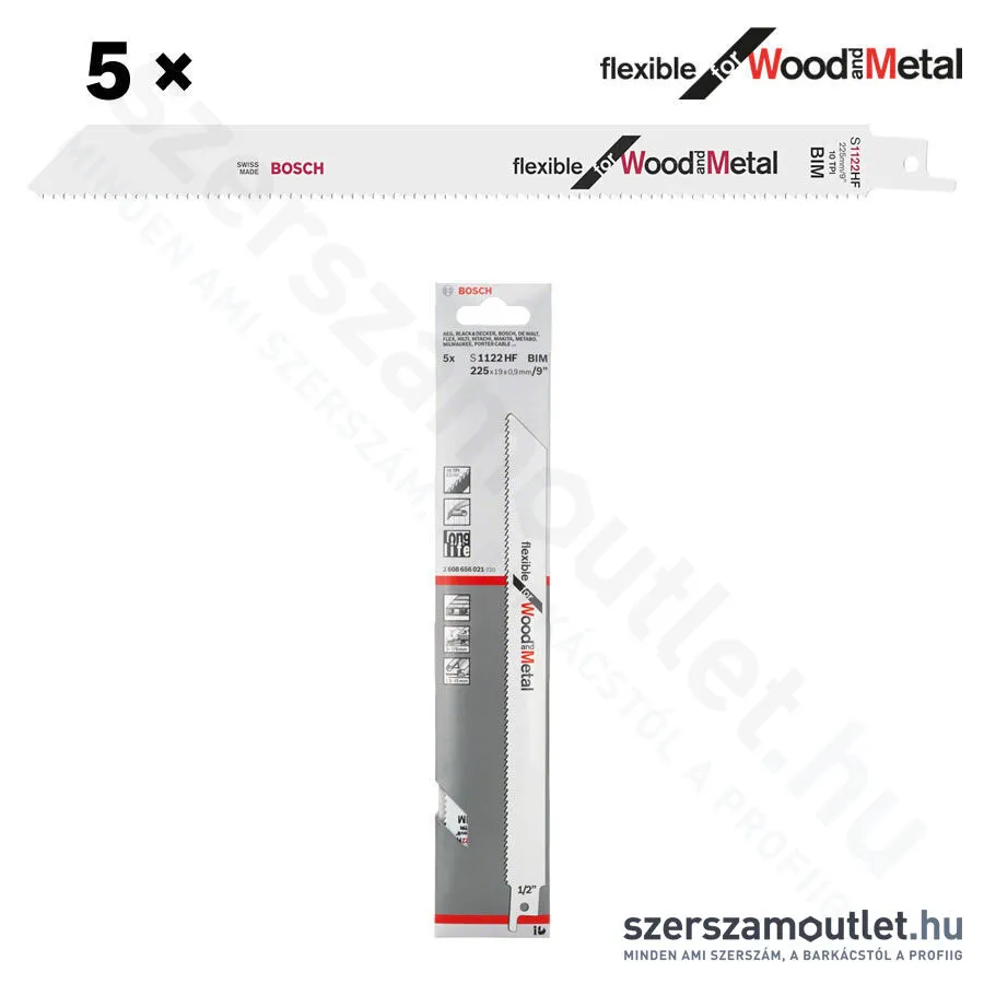BOSCH S 1122 HF Flexible for Wood and Metal szablyafűrészlap 225x19x0,9mm [5db/csomag] (2608656021)