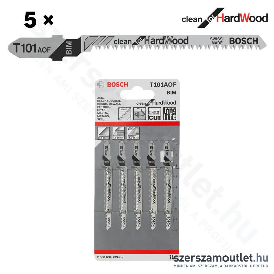 BOSCH T 101 AOF Clean for Hard Wood szúrófűrészlap 83mm [5db/csomag] (2608634233)