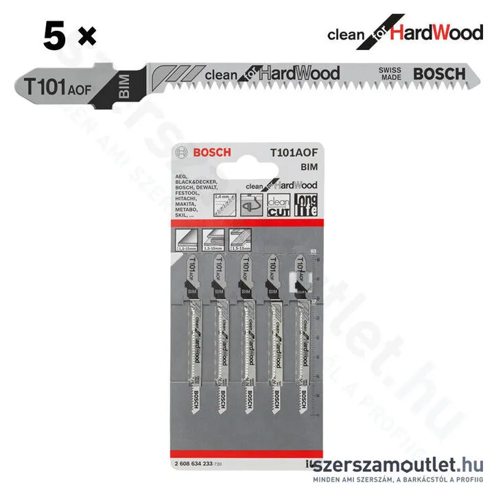 BOSCH T 101 AOF Clean for Hard Wood szúrófűrészlap 83mm [5db/csomag] (2608634233)