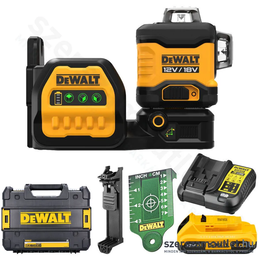 DEWALT DCE089D1G18-QW 3X360 Zöld keresztlézer (1x2,0Ah/18V/12V)