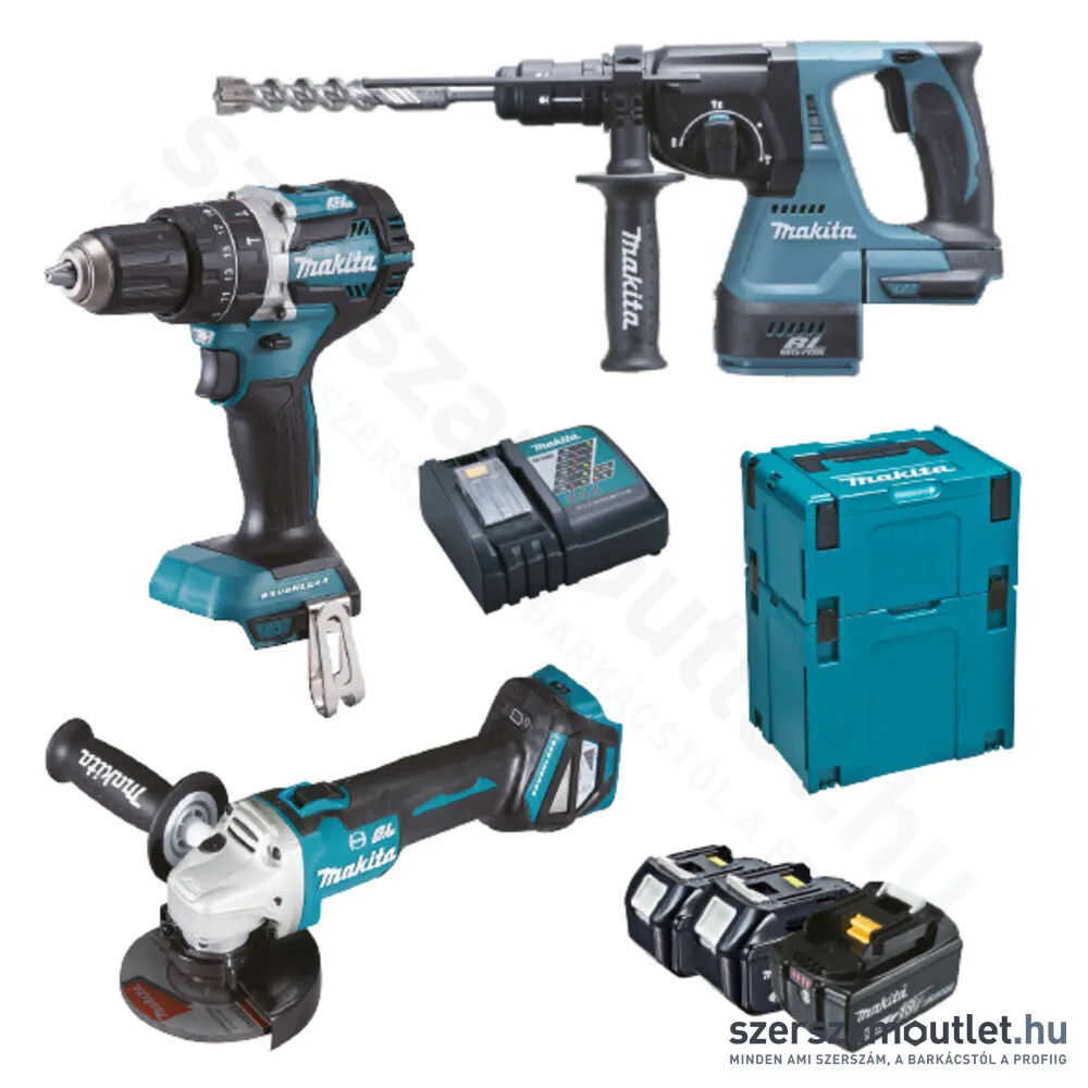 MAKITA DLX3119TJ Akkus szett 18V Li-ion (DHP484+DHR243+DGA513+3x5,0Ah)