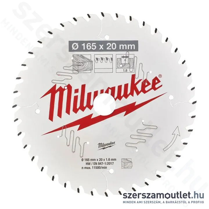 MILWAUKEE Körfűrészlap (fa/alu.) 165x20mm/52 ATB (4932479087)