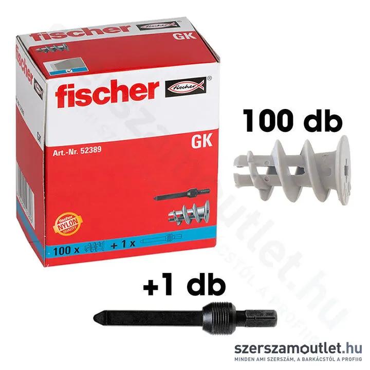 FISCHER GK 22 Gipszkarton dübel 22mm [100db/doboz] + GKW Szerelőszerszám (52389)