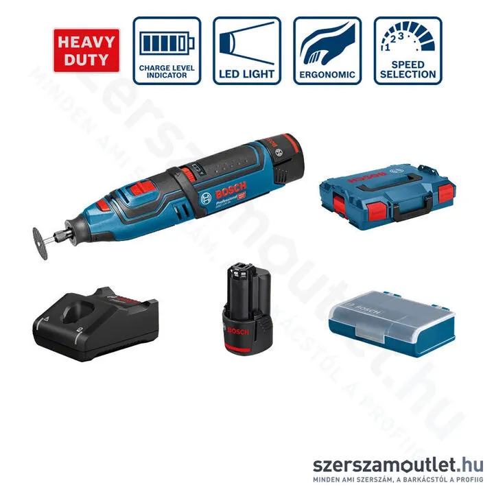 BOSCH GRO 12V-35 Akkus forgószerszám, egyenescsiszoló, multiszerszám L-Boxx-ban (2x2,0Ah/12V)