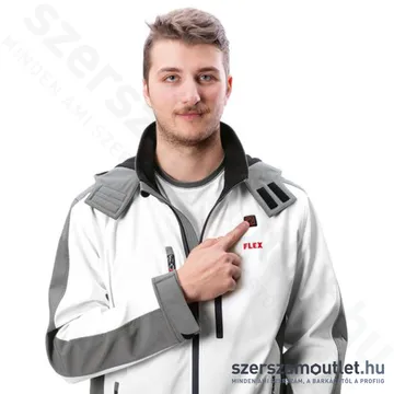 FLEX TJ WHITE S MEN Akkus fűthető soft-shell kabát (S) (10,8V/18V) (Akku és töltő nélkül!)