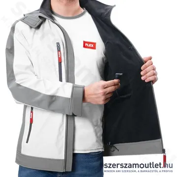 FLEX TJ WHITE S MEN Akkus fűthető soft-shell kabát (S) (10,8V/18V) (Akku és töltő nélkül!)