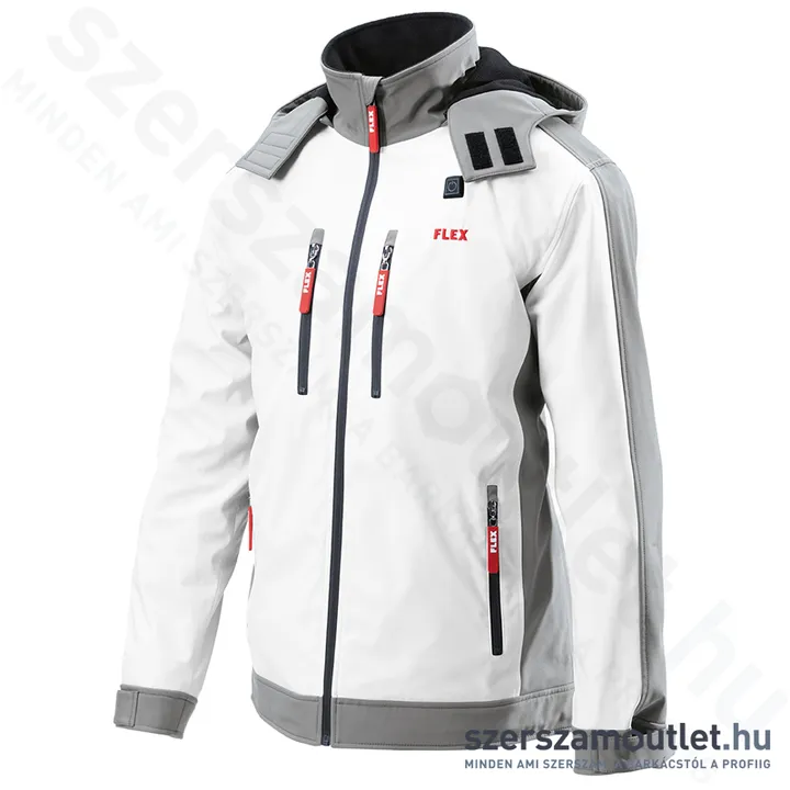 FLEX TJ WHITE XXL MEN Akkus fűthető soft-shell kabát (XXL) (10,8V/18V) (Akku és töltő nélkül!)