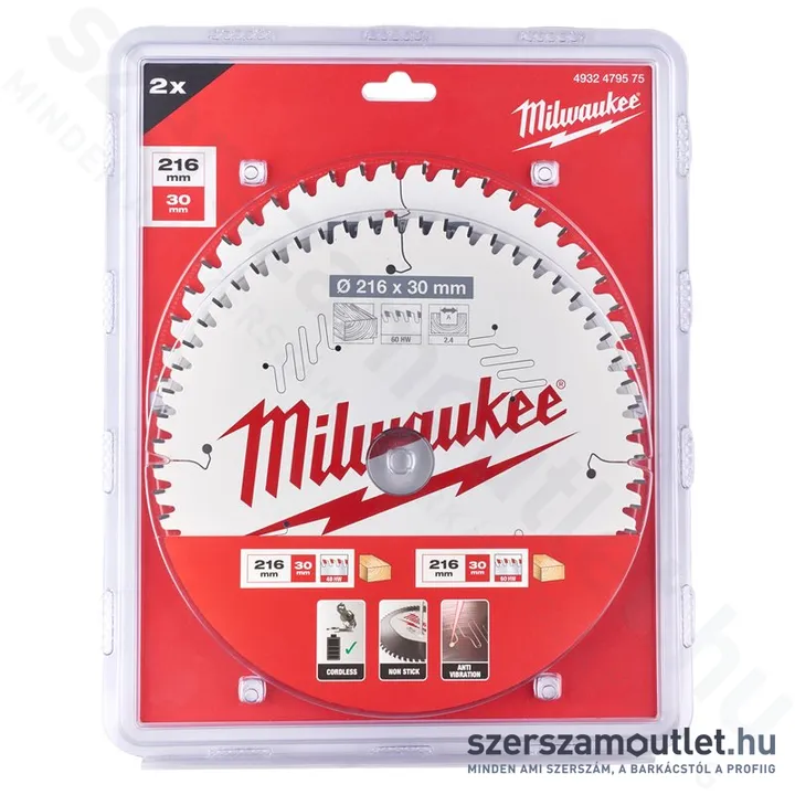 MILWAUKEE Körfűrészlap készlet körfűrészhez 2x216x48T/60T (2db) (4932479575)