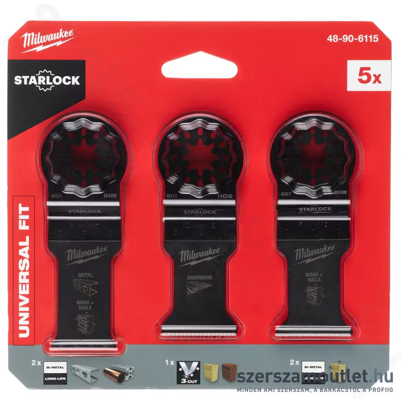 MILWAUKEE MULTITOOL STARLOCK Merülő fűrészlap készlet fához és fémhez, 5 részes (48906115)