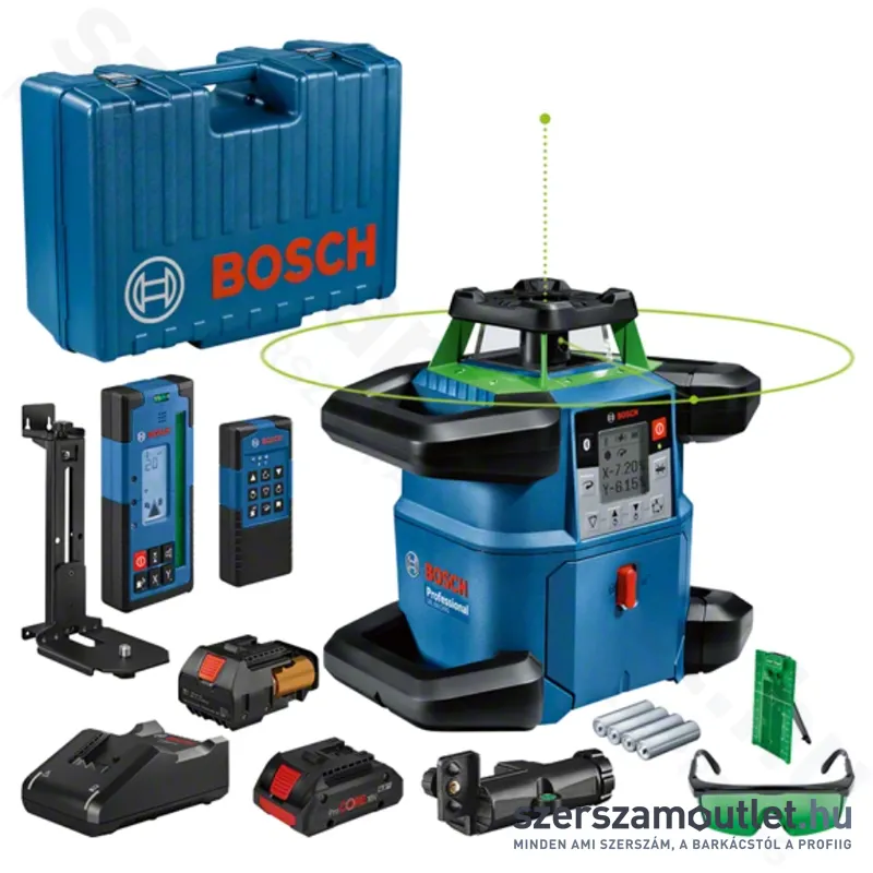 BOSCH GRL 650 CHVG Akkus forgólézer +vevő +távvezérló +fali tartó +koffer (ZÖLD) (1x4,0Ah/18V)
