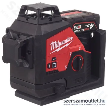 MILWAUKEE M12 3PLKIT-401P Akkus vonallézer ZÖLD (3 sík/360°), PACKOUT + tartozékok (1x4,0Ah/12V