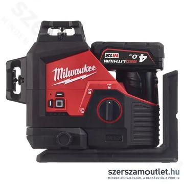 MILWAUKEE M12 3PLKIT-401P Akkus vonallézer ZÖLD (3 sík/360°), PACKOUT + tartozékok (1x4,0Ah/12V