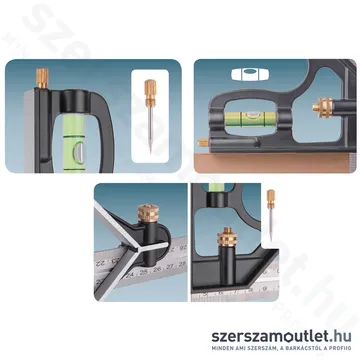 EXTOL Asztalos kombinált derékszög/vízmérték/vonalzó 300mm