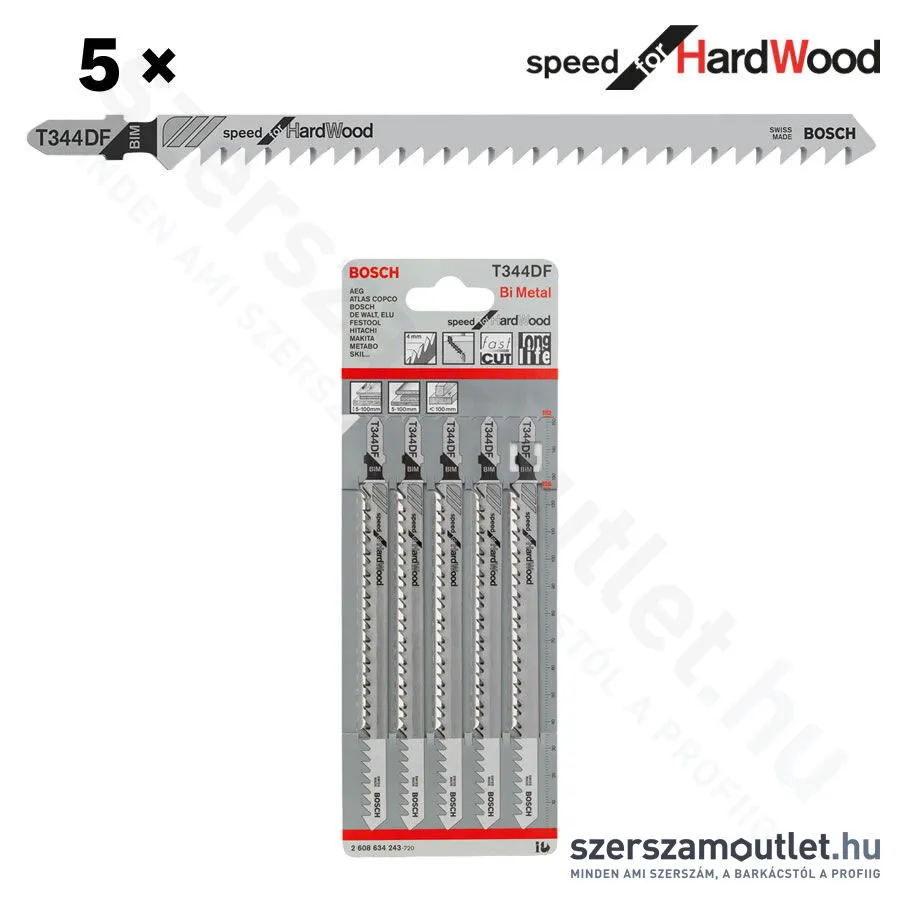 BOSCH T 344 DF Speed for Hard Wood szúrófűrészlap 152mm [5db/csomag] (2608634243)
