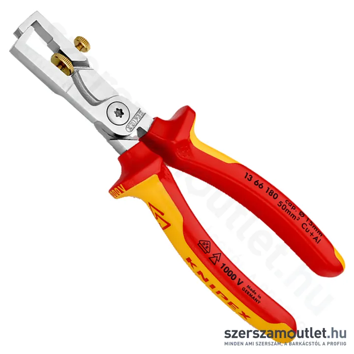 KNIPEX Csupaszító fogó kábelvágó ollóval 180mm (13 66 180)