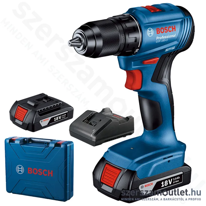 BOSCH GSR 185-LI Akkus fúró-csavarbehajtó kofferben (2x2,0Ah/18V) (06019K3000)