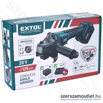 EXTOL Share20V Akkus sarokcsiszoló, szénkefementes 125mm (1x4,0Ah/20V)