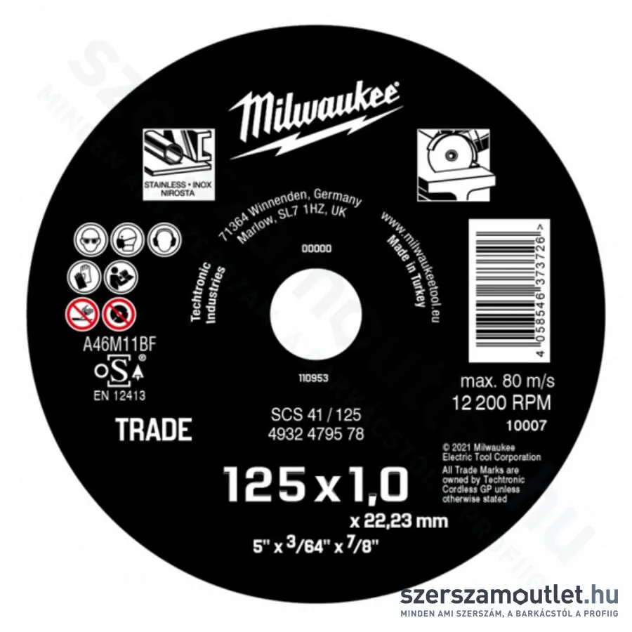 MILWAUKEE ECO 125x1,0 Inox vágókorong fémhez SCS 41/125 (4932479578)
