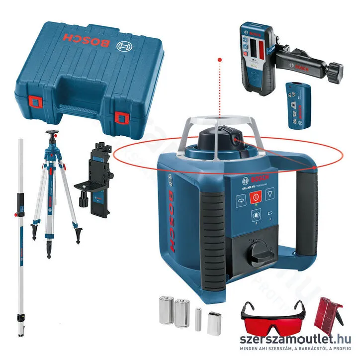 BOSCH GRL 300 HV Forgólézer + vevő +távirányító +állvány +léc +koffer (PIROS) (061599403Y)