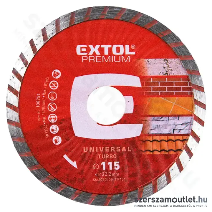 EXTOL Gyémánttárcsa turbo (gránit/kerámia) 115mm