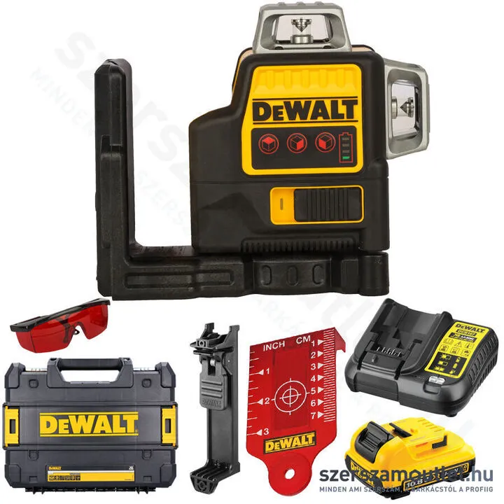 DEWALT DCE089D1R Piros 3x360° vonallézer (1x2,0Ah/10,8V 15/50m)