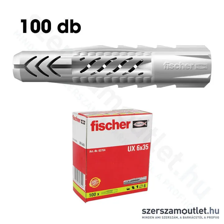 FISCHER UX Univerzális műanyag dübel perem nélkül 6x35mm [100db/doboz] (62754)