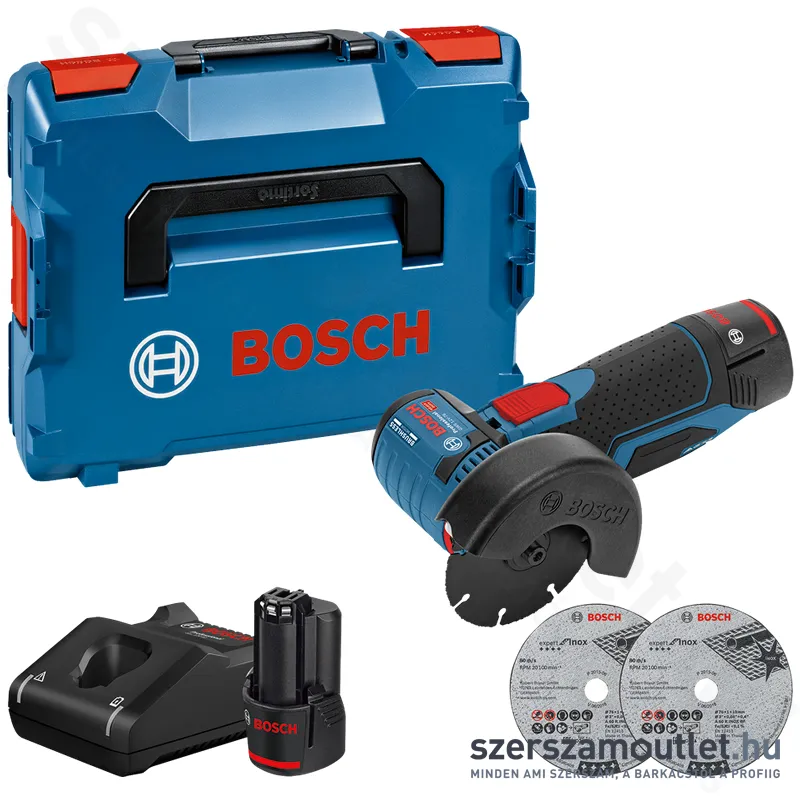 BOSCH GWS 12V-76 Akkus sarokcsiszoló szénkefementes, L-Boxxban (2x3,0Ah/12V) (06019F200B)