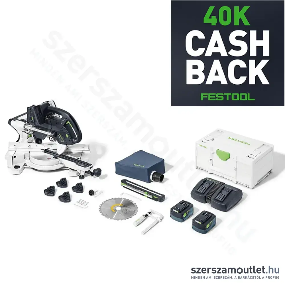 FESTOOL KSC 60 EB 5,0 l-Plus Akkus szénkefementes gérvágó (SYS 18V 2x5,0Ah/TCL 6 DUO akku+töltő)