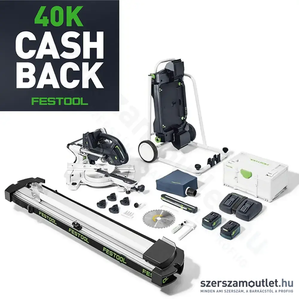 FESTOOL KSC 60 EB 5,0 l-UG-Set Akkus szénkefementes gérvágó (SYS 18V 2x5,0Ah/TCL 6 DUO akku+töltő)