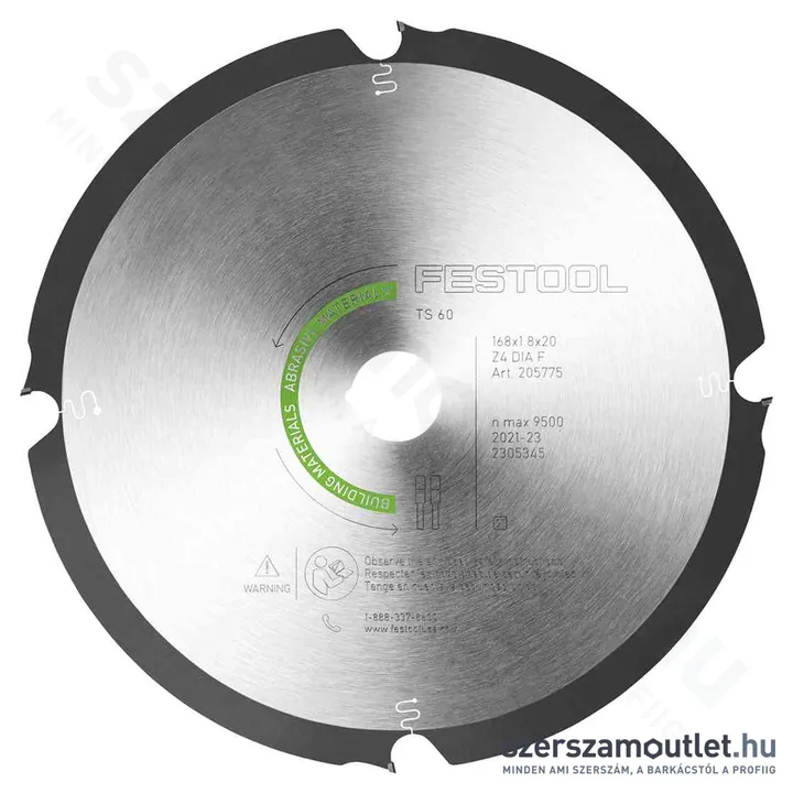 FESTOOL ABRASIVE MATERIALS DIA Gyémánt körfűrészlap F4 168x1,8x20mm