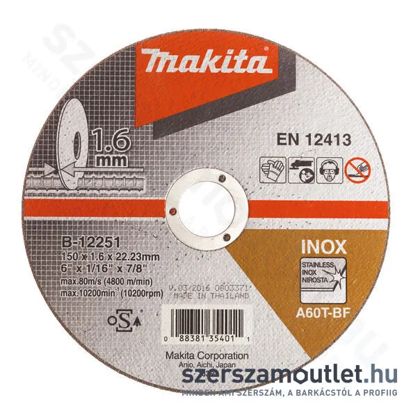 MAKITA Vágókorong 150x1,6mm Inox (B-12251)