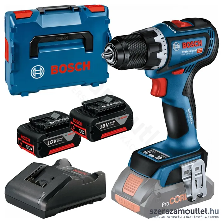 BOSCH GSR 18V-90 C Akkus szénkefementes fúró-csavarozó+L-Boxx 18V (2x5,0Ah akku) (06019K6006)