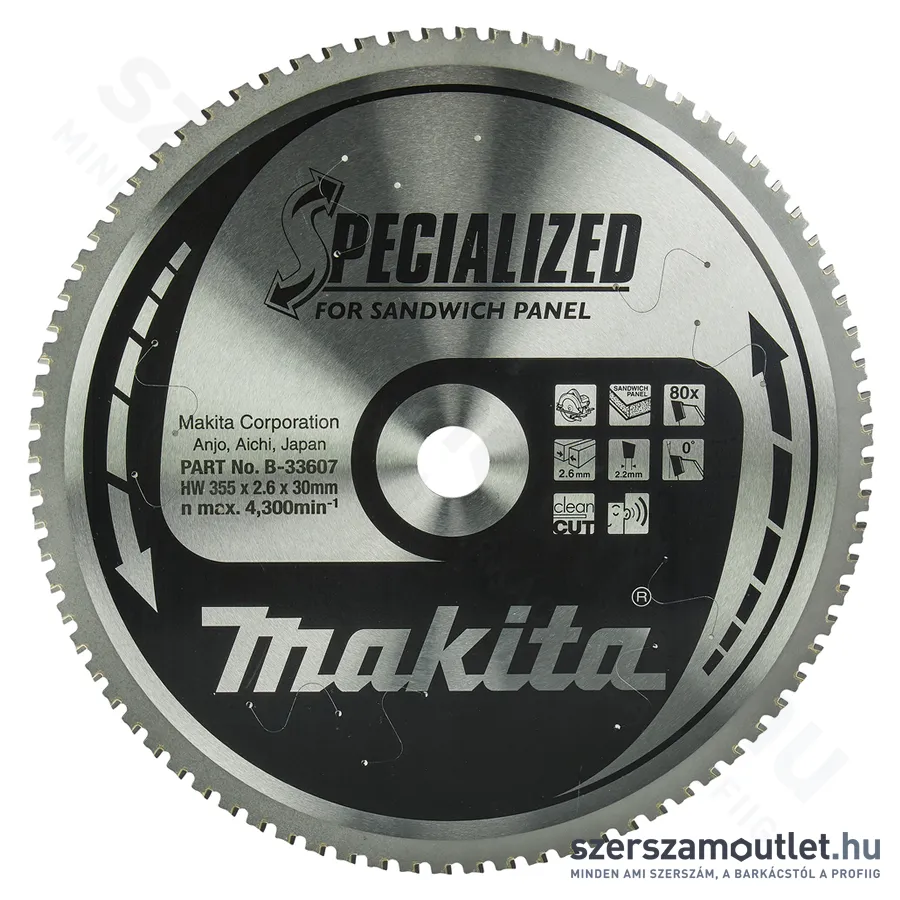 MAKITA SPECIALIZED Körfésztárcsa fémvágóhoz SZENDVICSPANEL 355x30mm Z80 (B-33607)