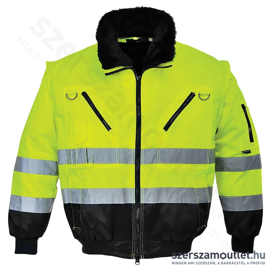 PORTWEST PJ50 Hi-Vis 3 az 1-ben Jól láthatósági pilóta kabát [Citrom/Fekete] (PJ50YBR)