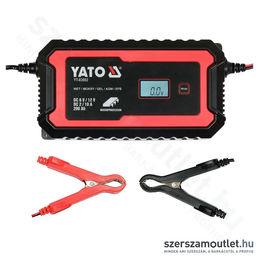 YATO LCD Kijelzős elektronikus akkumulátortöltő 6/12V 2/10A 200Ah (YT-83002)
