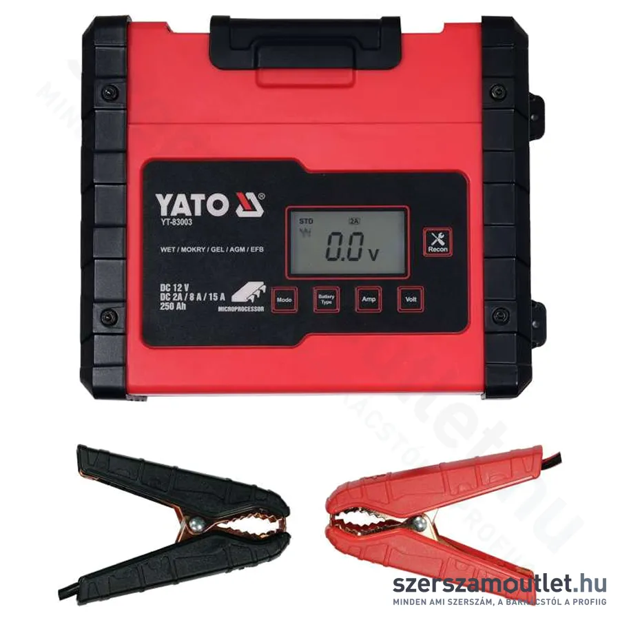 YATO LCD Kijelzős elektronikus akkumulátortöltő 12V/2A/8A/15A 200Ah (YT-83003)