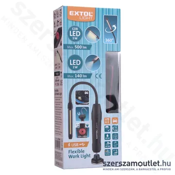 EXTOL LED munkalámpa flexibilis szárral, USB tölthető (500lm)