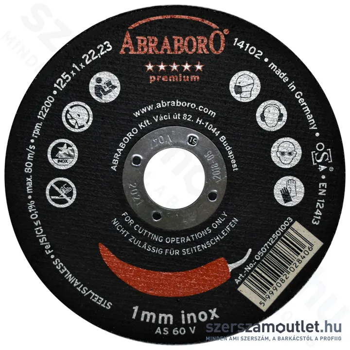 ABRABORO CHILI INOX PREMIUM (BLACK) Vágókorong (fémhez) 125x1mm (050712501003)