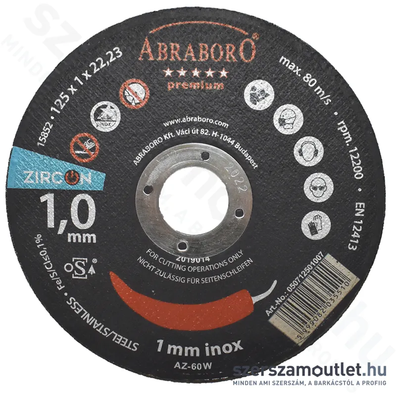 ABRABORO CHILI INOX ZIRCON PREMIUM Vágókorong (fémhez) 125x1mm (050712501007)