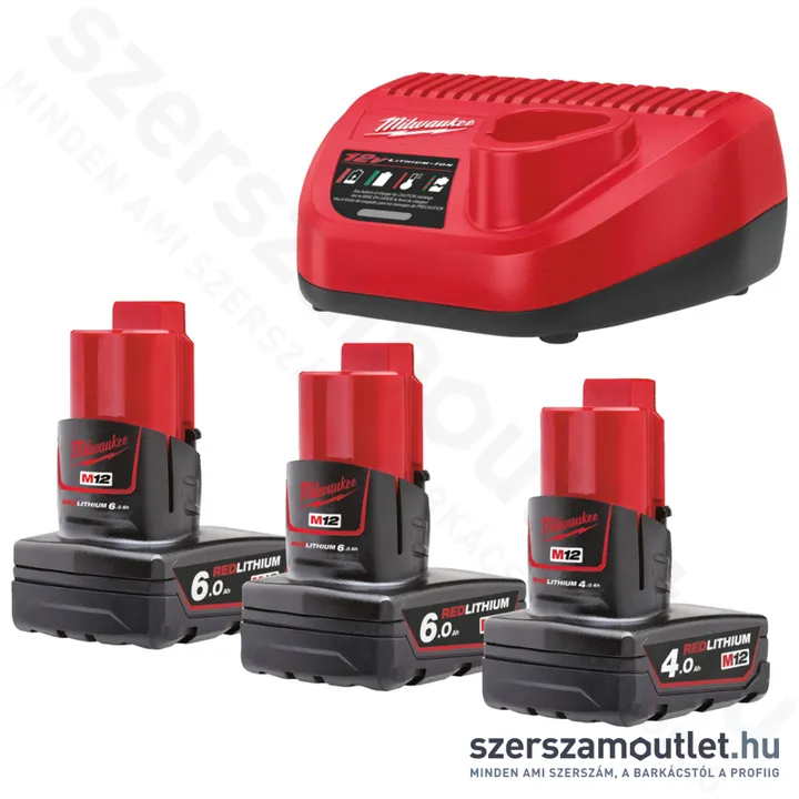 MILWAUKEE M12 NRGO1-643 Akku szett + töltő (1x4,0/2x6,0Ah/12V)